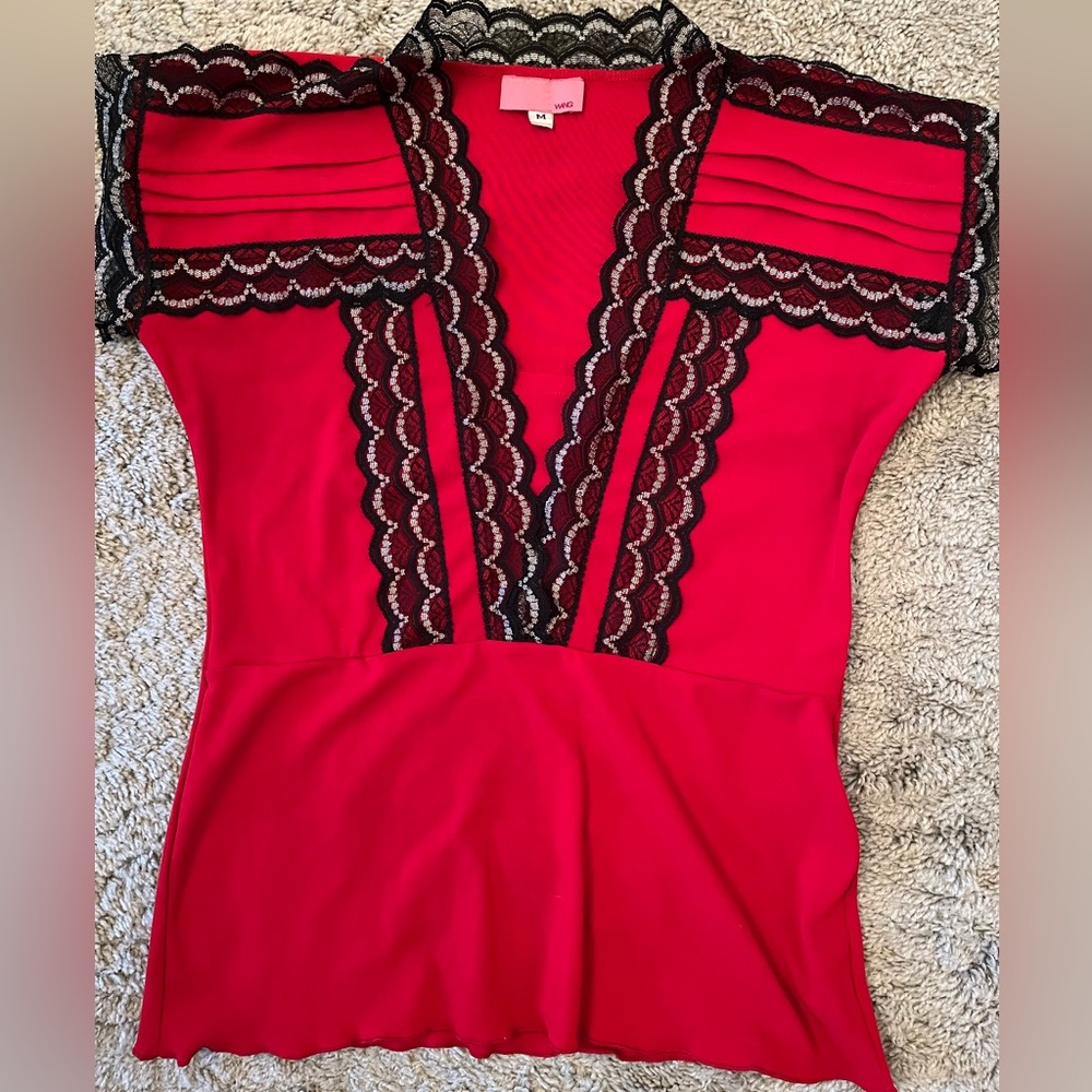 Vintage 90s WANG NY boutique lace short sleeve shirt.